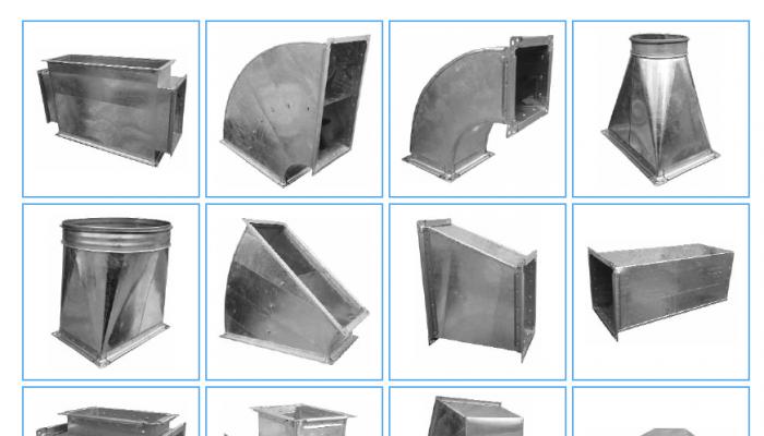 Vrste i karakteristike metalnih elemenata za ventilaciju: zračni kanali, cijevi, kanali, rešetke
