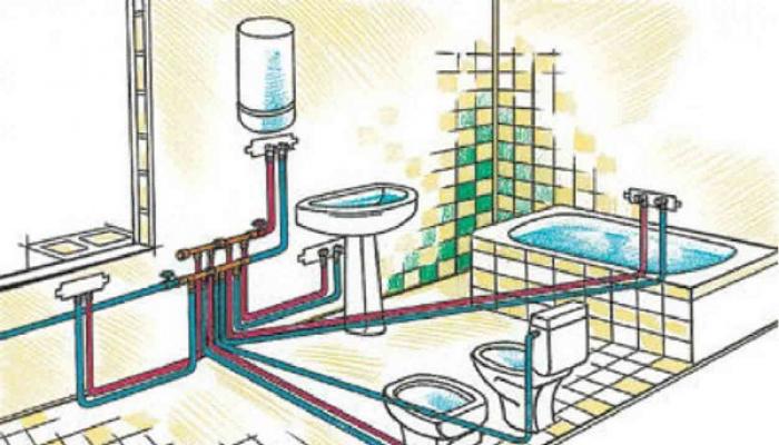 Csővezetékek a fürdőszobában: diagram és beépítési elv